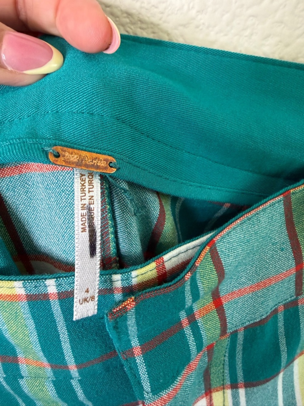 Free People Teal Plaid Wide Leg Pants - Picture 8 of 10